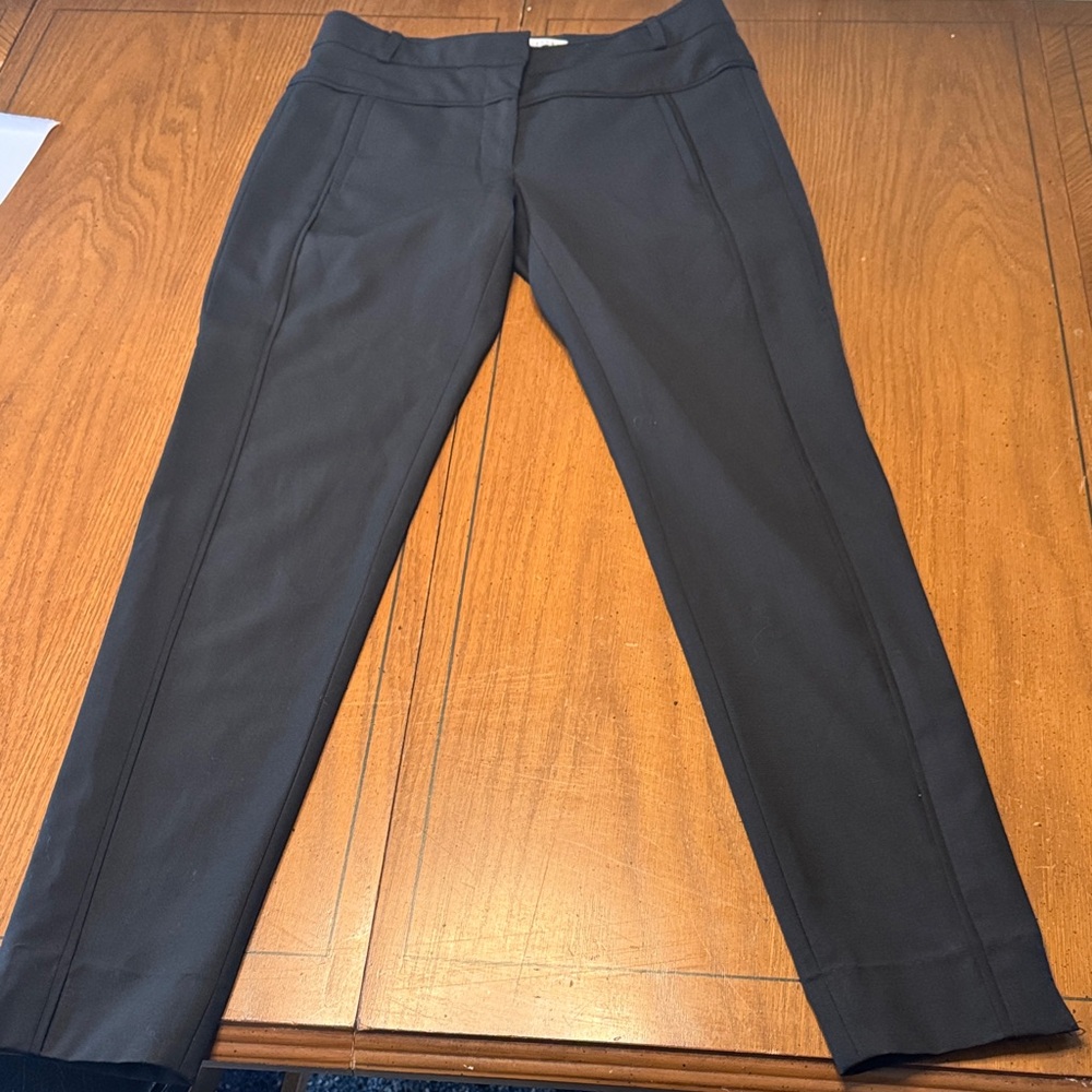 Veronica Beard Seamed Skinny Ankle Slit Black Wool Trousers Sz 0 30” inseam EUC